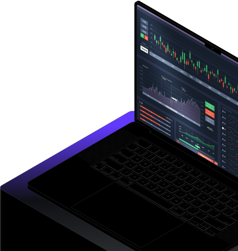 A laptop displaying the interface of a trading platform like Tradovate or TradingView, used for Firstfundex.